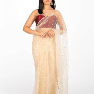The Saree Room Cream Net Saree | Sequin Work | New With Tags